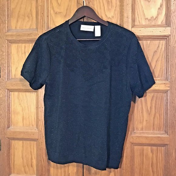 Alfred Dunner Women's Large Black Knit Sweater Short Sleeve Pullover Sparkly Top - Picture 1 of 6